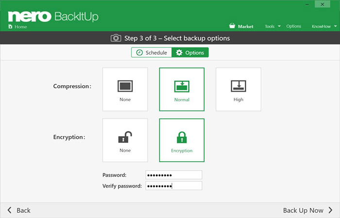 Your backups are compressed and encrypted in just one click.