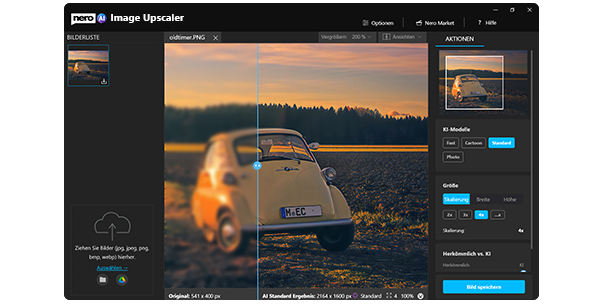 verpixelte Fotos schaerfen mit Nero AI Image Upscaler