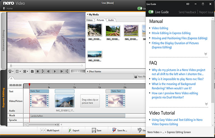 Use the context-sensitive Live Guide in Nero KnowHow PLUS for your video editing projects.