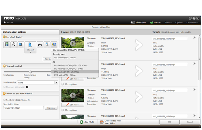 Konvertieren Sie Ihre Videodateien zu disk-kompatiblen Formaten (DVD-Video™, AVCHD & Blu-ray™ Disc).